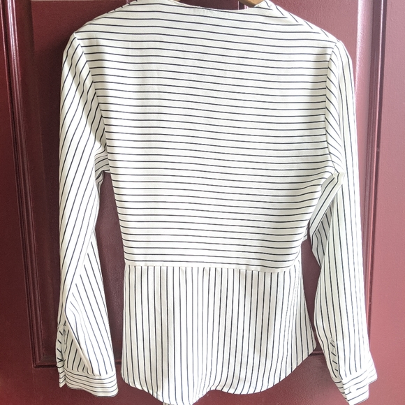 Topshop Striped Black White Wrap Blouse 2 - Picture 3 of 7